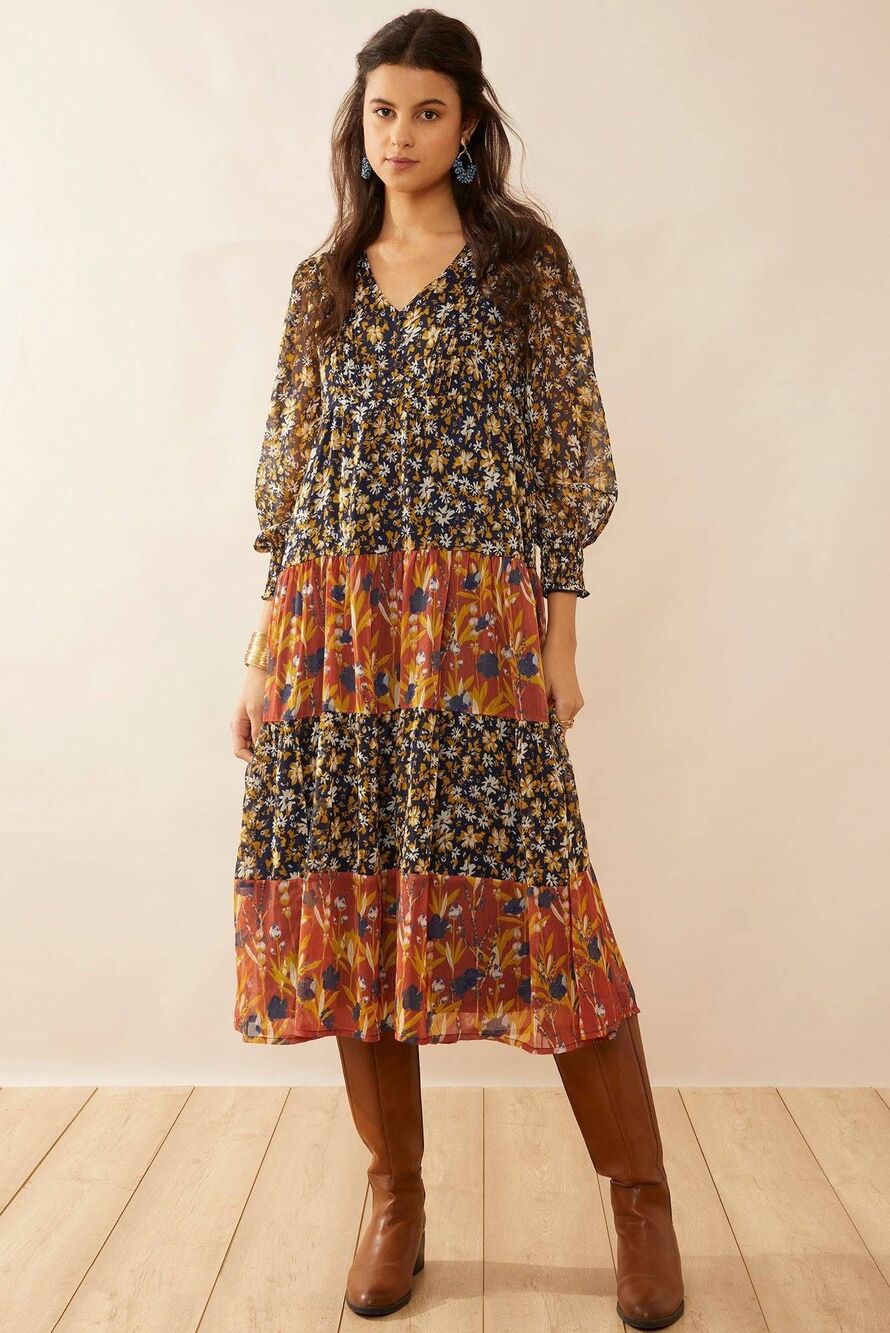Bohera Hannah Lodene Drop Empire Midi Dress XL Boho Festival Party Event Fall